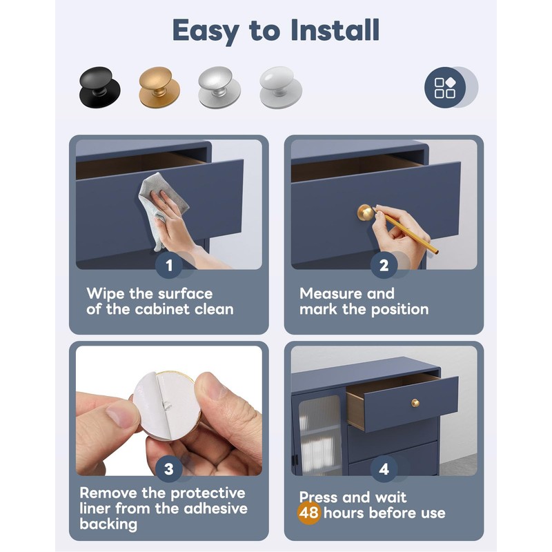 Anobeyi 5 Pack Self Adhesive Cabinet Knobs, No Drilling Self
