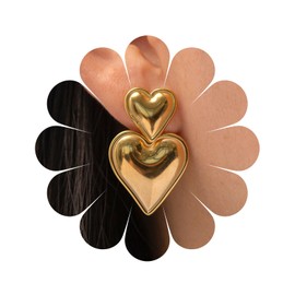 Gold-Plated Heart Dangle Earrings Love Heart Stud Dangle Earrings Gold Interlocking Heart Earrings Cute Things Earrings Jewellery for Women and Girls, Zinc, Cubic Zirconia