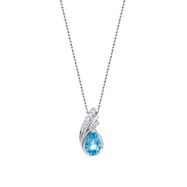 Orovi 14k 585 White Gold Pear Stud Swiss Blue Topaz December Birthstone Pendant Necklace - Oval Cut Gemstone Gift for Women of All Ages - Handcrafted Jewelry - Ready Wear 925 Sterling Silver Chain