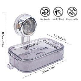 VirtuGro Soap Dish for Shower, Suction Soap Holder Wall Mounted, Plastic Soap Holder for Bathroom Tub Kitchen, Sponge Sink Holder Suction Cup, Waterproof, Drill-Free, Removable Shower Organizer