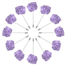 M METERXITY 12-Pack Rose Boutonnieres, Groom Boutonnieres, Lapel Pin Boutonnieres for Men/Man Suit Decoration/Wedding Buttonholes Pocket Boutonnieres/DIY Wedding Bouquets [Light Purple]