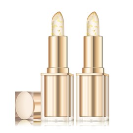 FREEORR Transferproof Color Changing Lipstick, Gold Crystal Ph Color Changing Lipstick, Long Lasting Moisturizing Gold Foil Glossy Shine Lip Gloss-2PCS