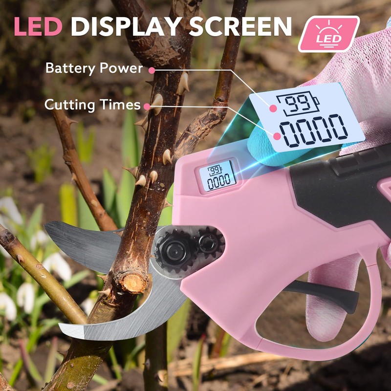 Electric Pruning Shears Cordless- Brushless & Professional Battery Powered Pink