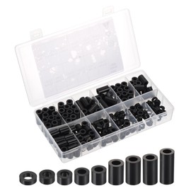 PATIKIL M6 Nylon Spacer Set, 180Pcs Non-Threaded ABS Round Spacer Standoff Assortment Electrical Outlet Spacers for PCB Motherboard, Circuit Board, Switch and Receptacle, Black