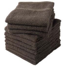 Senshu Towels, Face Towels, Thin (180 Momme), Made in Japan, 100% Cotton, Absorbent, Quick Drying, Commercial Use, Set of 10, Same Color, Brown