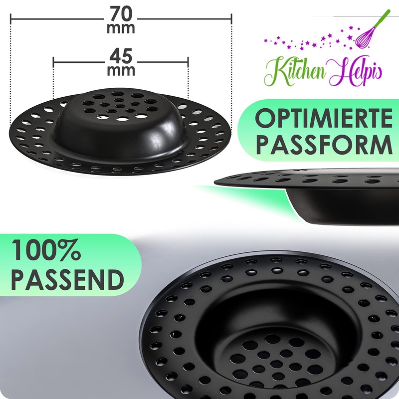 Kitchen Helpis® 8 x Sink Strainer Black Suitable for All