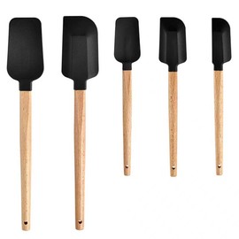 Black Silicone Spatula Set, Food Grade Rubber Spatula-5 Piece Nonstick Rubber Spatulas, Spoonula, Jar Scraper for Cooking, Baking, Mixing, Frosting