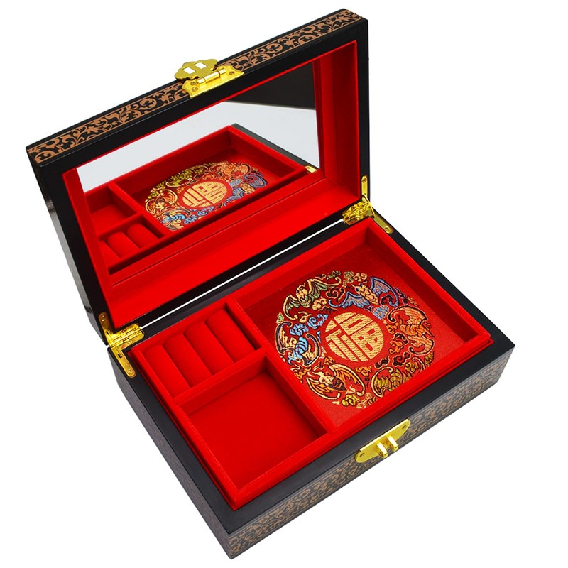 Fengshuibringluck Traditional Jewelry Box Dragon Phoenix Wood Jewelry Organizer Mother's