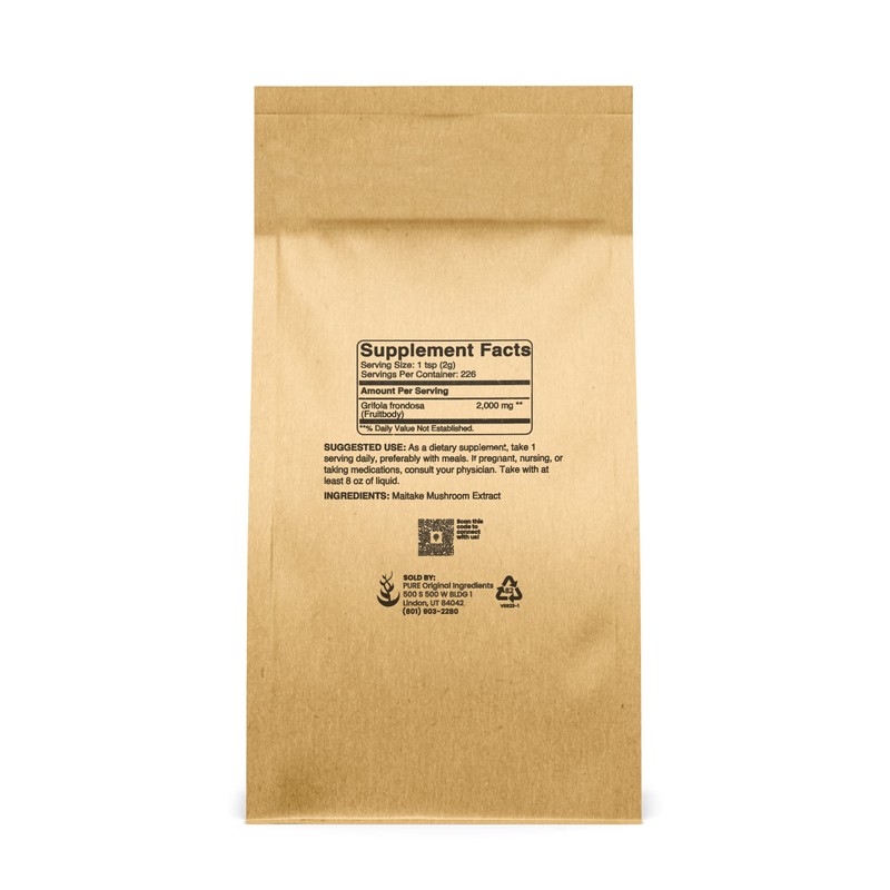 Pure Original Ingredients Maitake Mushroom Powder (1lb) Hen-of-The-Woods, Non-GMO, Lab-Verified.