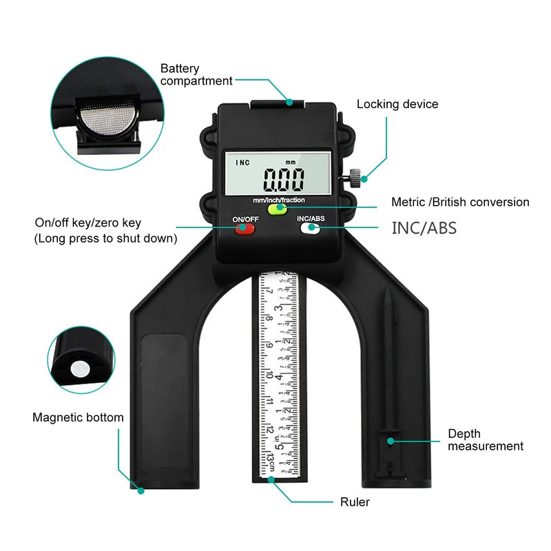 0‑80mm Professional Electronic Digital Depth Gauge DIY Woodworking Ruler Height