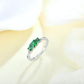 Vemhel Stackable Rings 925 Sterling Silver Three Stone Engagement Ring Created Emerald Inifnity Promise Rings for Women-size10