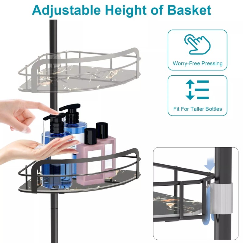 NewHome 4 Tier Steel Tension Pole Shower Caddy Organizer w/
