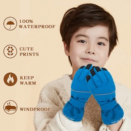 Kids Winter Glove Boys Girls Snow Ski Waterproof Gloves for Teens Fleece Lining Warm Mittens Outdoor (Blue, 4-6T)
