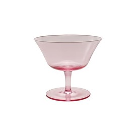 Creative Co-Op 8-Ounce Stemmed Coupe Glass with White Rim, Pink, Set of 4