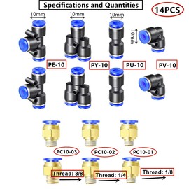 HUAZIZ HUAZIZ 10 Meter PU Pneumatikschlauch Pneumatic Polyurethane Schlauch Flexibel Druckluftschlauch Au?en 10mm x Innen 6.5mm Orange, mit Pneumatikverbinder Air Push-Schnellkupplungen (Y/T/L/I f?rmig)
