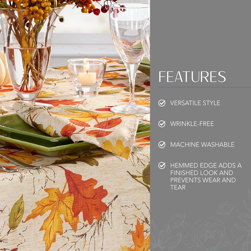 Elrene Home Fashions Fall Printed Fabric Napkins, Set of 8,