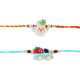 Set of 2 Rakhi for Small Brothers Designer Rakhi Rakhi for Sister, Rakhi for Little Brother Bhai | Raksha Bandhan Car Rakhi for Brother with Greeting card and Roli Chawal
