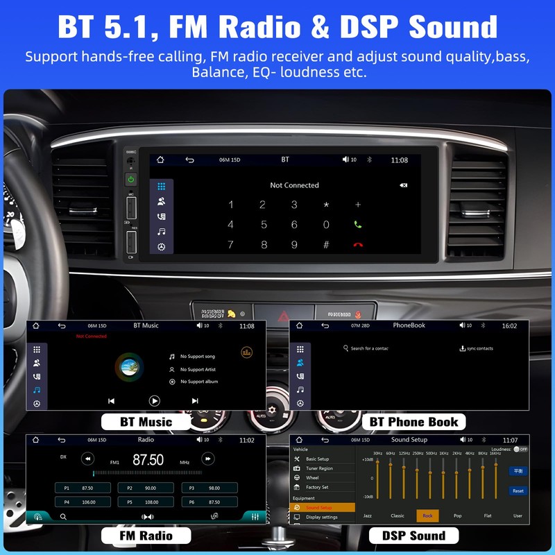 UNITOPSCI Single Din Touchscreen Car Stereo with Wireless Apple CarPlay
