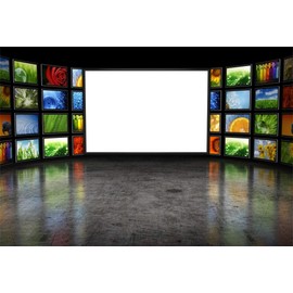 AOFOTO 7x5ft Television Screen Backdrops for Pictures TV Streaming Video Camcorder Media Room Interior Decorated Photography Background Journalism Newsman Portrait Shooting Photo Booth Prop