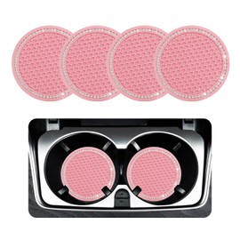 Ziciner 4 Pack Bling Car Cup Coaster, Crystal Soft Rubber Cup Holder Insert Coaster, Anti-Slip Rhinestone Drink Cup Mat, Universal Interior Accessories for Car SUV Truck (Light Pink&White)