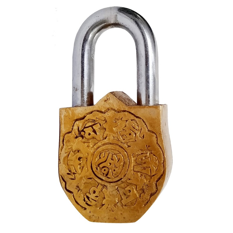 Purpledip Antique Handcrafted Brass Padlock with Resting Gautan Buddha (10279)