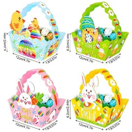 YouYuer Osterkörbchen,12PCS Osternester zum Befüllen,Osterkorb mit Henkel,Osterkörbchen Kinder,Ostern Bastelset Papier mit Osterhasen DIY Osternest Geschenkkörbchen Kinder Korb Aufbewahrung