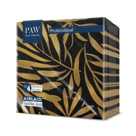 PAW - Napkins Made of airlaid - Fabric-Like (40 x 40 cm) I 50 Pieces I Ideal for Wedding, Baptism, Communion, Birthday I Fabric-Like Napkins - Gold, Leaves I Color: Golden Leaves