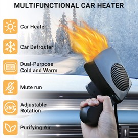Car Heater,12V 200W Portable Windshield Defroster Demister with Heating/Cooling Fan and Plug in Cigarette Lighter Fast Heating Defrost Defogger with Ergonomic Handheld Design for All Kinds of Cars