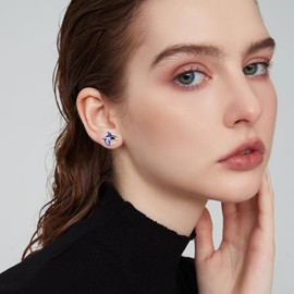 Moonstone Dolphin Earrings Sterling Silver Jumping Double Dolphin Stud Earrings Jewellery Gifts for Women, Gold-plated, Moonstone