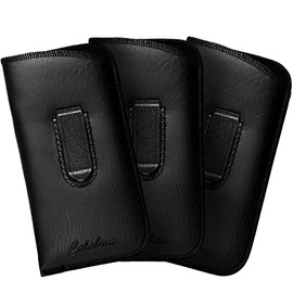 Calabria Eye Glasses Case Soft Black Vertical Pocket Clip (3pack) Men/Women PU Leather Felt Slip-In Eyeglass Pouch Sunglass