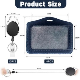 10 Stück Schlüsselanhänger Ausziehbar mit 10x Schwarzer Kartenhalter, Verstellbare Schlüsselband für Ausweishalter, Schlüsselband Ausziehbar für Karten, Hotelkey, Ausweis, Kartenhülle