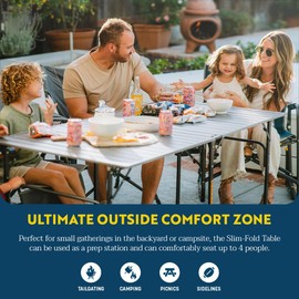 GCI OUTDOOR Slim-Fold Table | Portable Outdoor 4 Person Dining Table, Heat Resistant Aluminum Tabletop, Perfect for Barbecues, Camping, Picnics & Tailgating