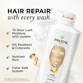 pantene champu, renovacion diaria de la humedad, nutrientes Pro-V para cabello seco, tenido y liso, hidratacion y suavidad de 72 horas, sin parabenos,