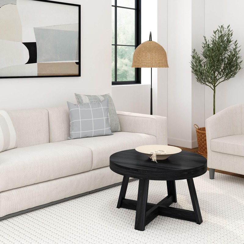 Plank+Beam Classic Round Coffee Table, 30 Inch Farmhouse Coffee Table,