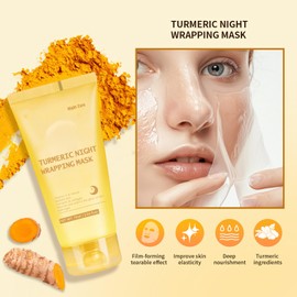 Turmeric Collagen Night Wrapping Mask, Turmeric Overnight Wrapping Peel Off Mask, Deep Hydrating Firming Gentle Skin Care, for All Skin Types, Overnight Wrapping Masks, 75ML (2 Packs)