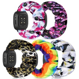 DKGKOO Scrunchie Watch Strap for Women Compatible with Versa 4 / Versa 3 /Sense/Sense 2 Elastic Scrunchy Replacement Band Soft Stretchy Band (5 Pack B,L-Size)