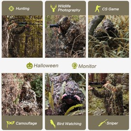 MOPHOTO Ghillie - Traje de caza de camuflaje en 3D, trajes de caza de camuflaje con hojas para hombres, trajes de caza de camuflaje
