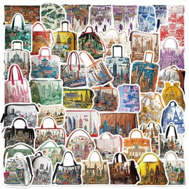 50Pcs City and Monument Backpack Stickers,City Landscape Themed Stickers for Kids Teens, Waterproof Building tickers Decals for Scrapbook,Cards (Colorful)