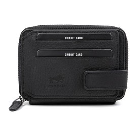 Solo Pelle Genuine Leather Wallet with Magnetic Closure - Space for 15-20 Cards + 1 Note Compartment + 2 Viewing Windows, matt black, Modern