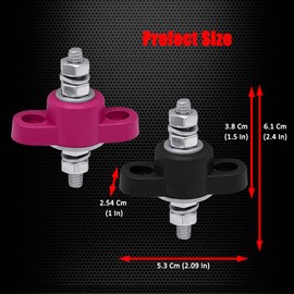 1/4" Remote Battery Terminal Feed Through Connector, Ampper Thru Panel Stud Junction Block Power Post Terminals with Cover for Current Through Panel (1 Pair)