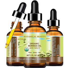 Botanical Beauty‎ Organic Moringa Oil 100% Pure Natural Undiluted 2 Fl.oz.- 60 ml. for Face Skin, Hair, Lips, Body, Nails Rich in Vitamin C, Vitamin E