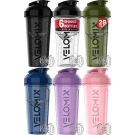 VELOMIX -6 PACK- Shaker Cups for Protein Shakes 28 oz - 6x Wire Whisk | Leak Proof Protein Shaker Bottle for Protein Shakes, Shaker Bottle Pack for Pre & Post Workout, Shaker Cup