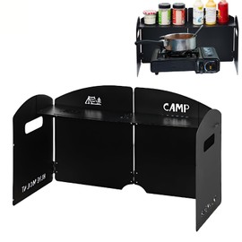 Outdoor Wind Deflector,Cassette Stove Folding Wind Deflector, Steel Windproof Hood for Stove, Gas Stove Wind Deflector, Camping Thickened Stove Ring, Portable 4 Plates Wind Blocker (Black)