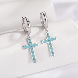 Kootwo Cross Earrings 925 Sterling Silver Huggie Hoop Earrings Turqoise Cross Jewelry Hypoallergenic Dainty Jewelry Gifts for Women Men