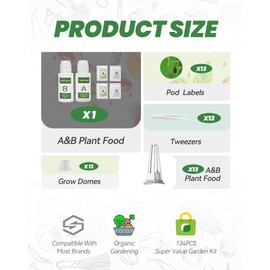 RAINPOINT RAINPOINT 134PCS Hydroponic Pods Kit - Seed Pod Kit for Aerogarden and All Brand - 1 PCS AB Food, 2 PCS Fertilizer, 13 PCS Baskets, 13 PCS Covers, 52 PCS Grow Sponges, 52 PCS Labels, 1 PCS Tweezers