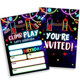 Sahjzk Playground Birthday Invitations, 20 Double-Sided Fill-In Run Slide Climb Jump Play Playground Invitation with Envelopes for Kids Boys Girls, Rainbow Park Party Invite Cards (4×6 inch)-B08