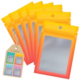 Funfery 100 Pieces Smell Proof Resealable Bags for Food Storage,Clear Mylar Cute Bags for Small Business Foil Zipper Packaging Bags for Sample Jewelry Eyelash Gloss(Yellow Orange,3.1×4.7in)