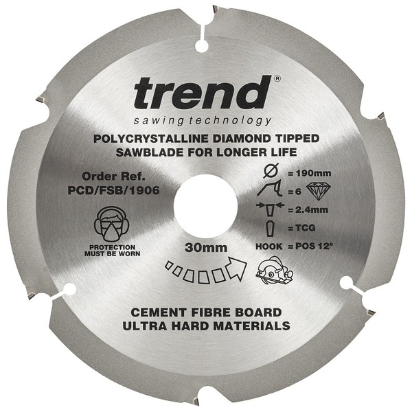Trend PCD Fibre Cement Circular Saw Blade, 190mm Diameter, 30mm