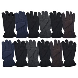 12 Pairs of Winter Fleece Gloves, Unisex, Soft Warm Cozy Sports Glove, Mens or Womens (Mens Assorted)