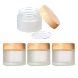 4 Pack Glass Jars 60g Small Glass Containers with Lids, Empty Cosmetic Lotion Containers,Clear Small Jar with Wood Lids Mini Travel Container for Makeup, Cream, Lotion